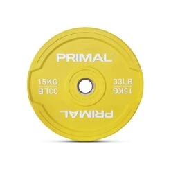 Primal Pro Series Coloured Bumper Plates (Single) -Fitness Equipment Store img 24 ps rubbercolourbumpers 15kgyellow opti